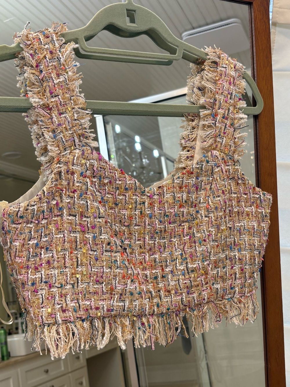 Elliatt Multicolor Tweed Fringe Crop Top size S